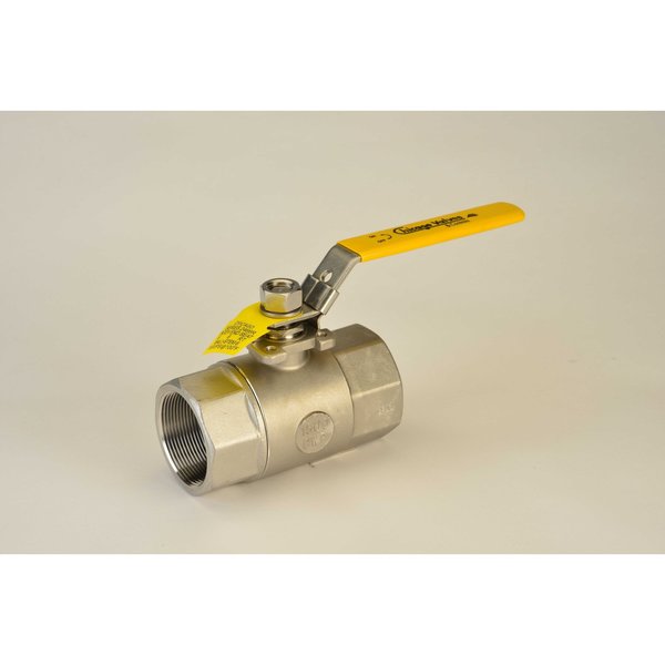Chicago Valves And Controls 3/4", 2 Piece Standard Port Stainless Steel Ball Valve with FNPT Ends 2466R006